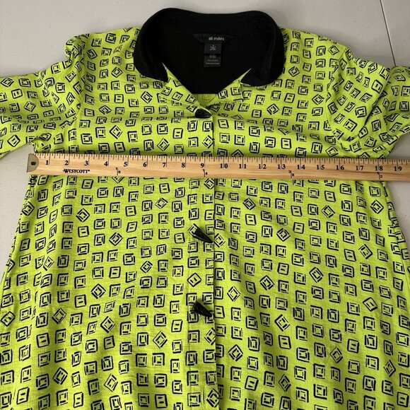 Ali Miles Tunic Top Size S Green Black Geometric Button Front Art to wear - Picture 10 of 12